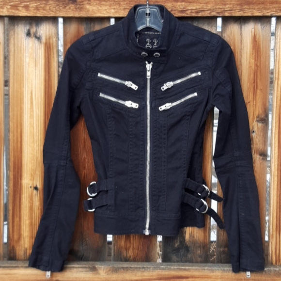 Anthropologie Jackets & Blazers - Anthro twill 22 edgy black moto zipper jacket